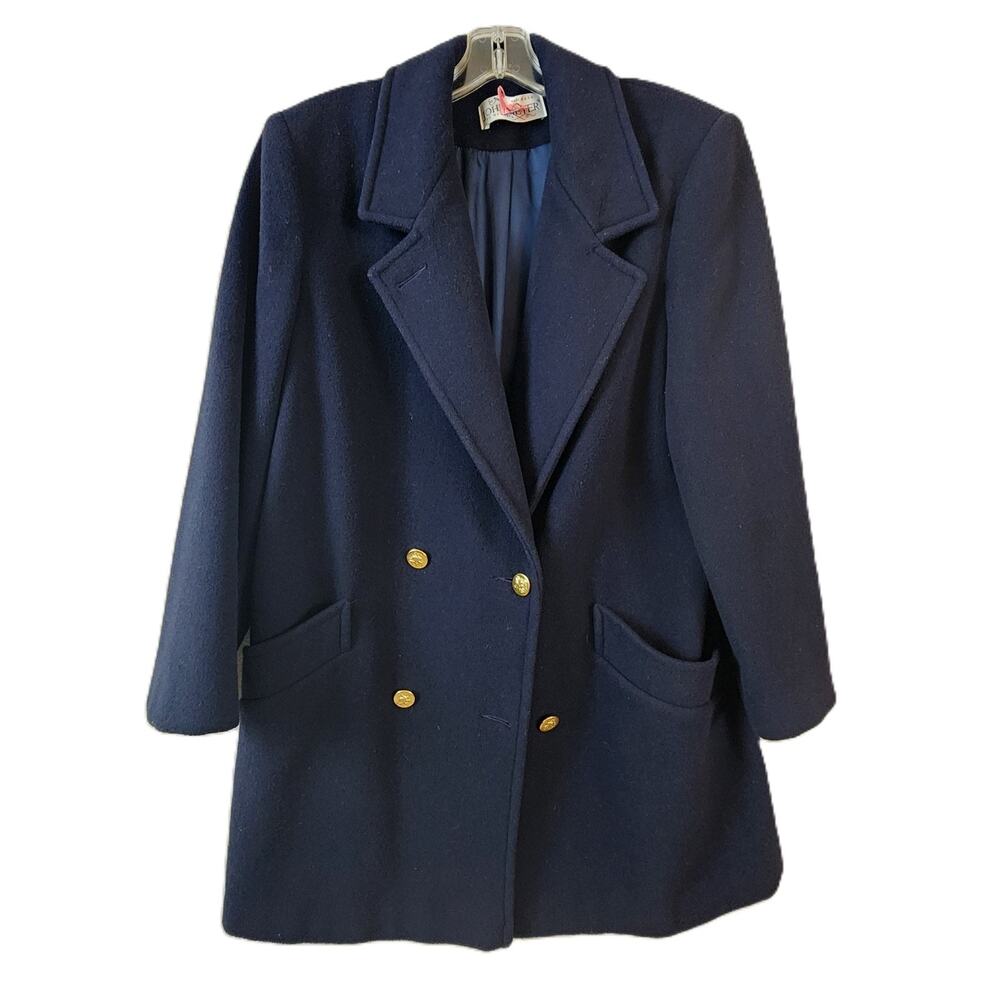 John Meyer of Norwich Women Pea Coat Size 9/10 Navy Blue Wool Blend Double Breas